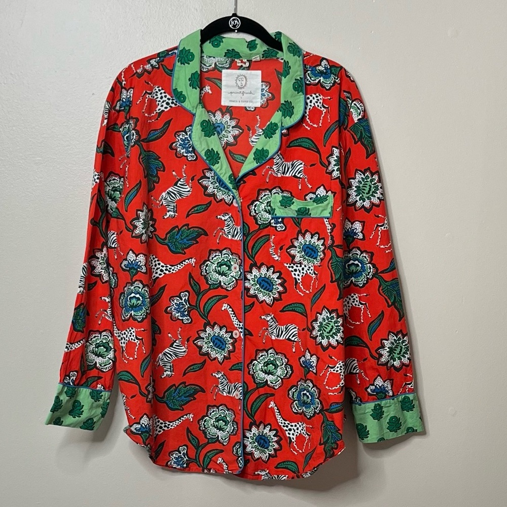Printfresh Red Floral & Zebra-Print Green-Trim Pajama Top